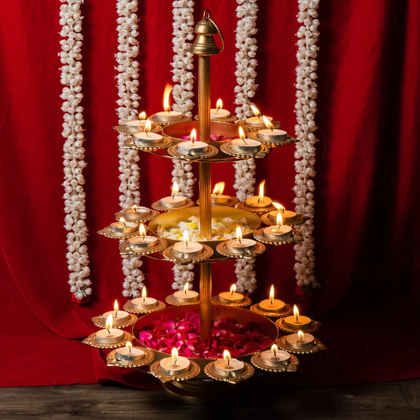 Multi-Layer Candle Stand for Diwali Decoration | Festive Table Centerpiece for Home, Wedding & Pooja