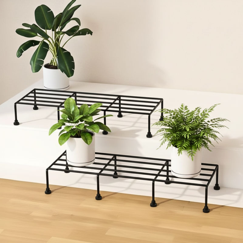 Metal Plant Stand Set of 2 – Multi-Level Plant Display Rack for Indoor & Outdoor