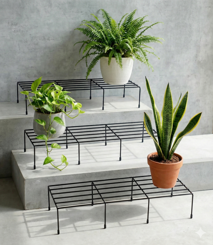Metal Plant Stand Set of 3 – Multi-Level Plant Display Rack for Indoor & Outdoor