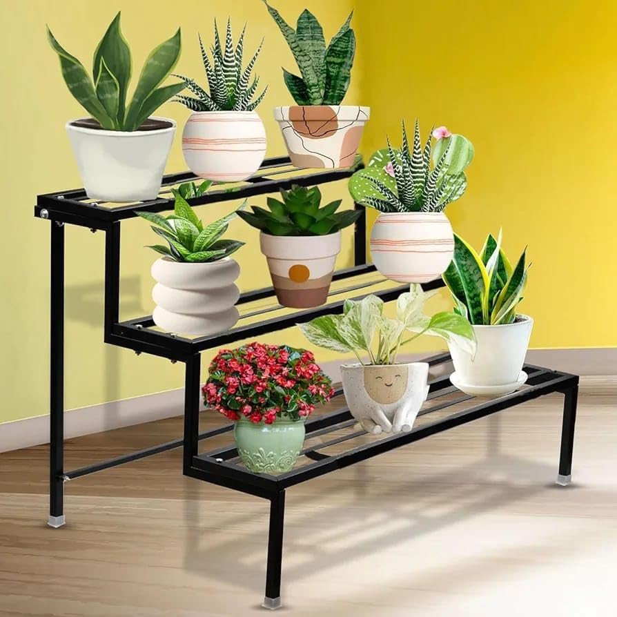 3-Tier Metal Plant Stand | Multi-Level Indoor & Outdoor Flower Pot Display Rack