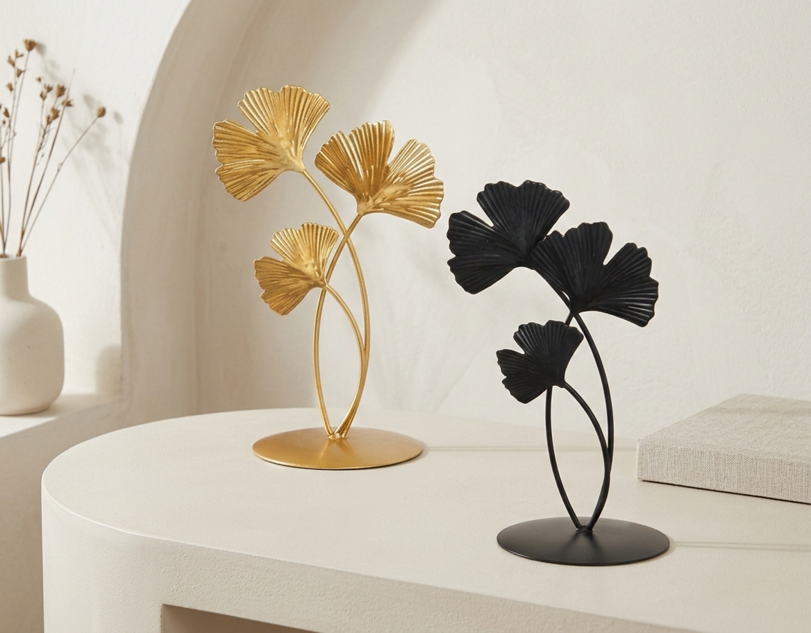 Modern Metal Leaf Table Décor – Decorative Ginkgo Leaf Showpiece