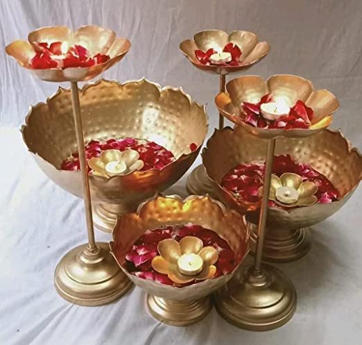 Multi-Height Floating Candle Holders with Flower Urli | Festive Home Decor & Table Centerpiece (Set of 5)