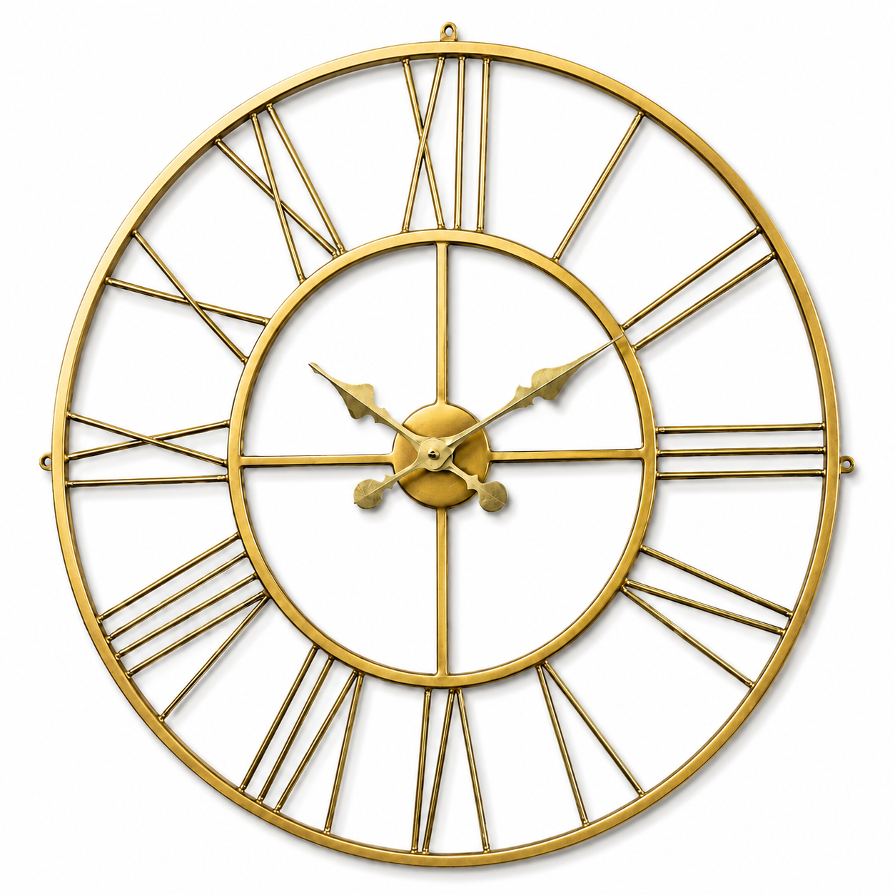 Vintage Roman Numeral Metal Wall Clock – Antique Gold Skeleton Design
