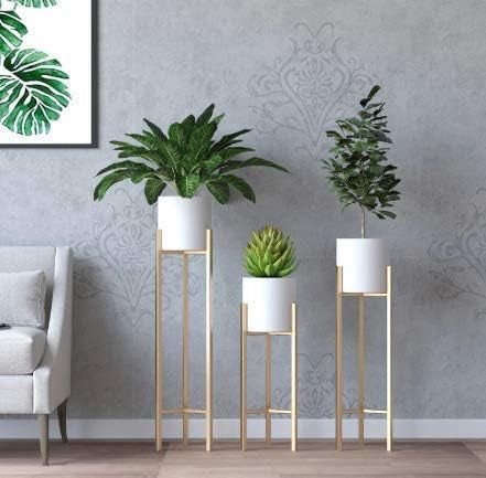 Modern White & Gold Metal Plant Stand Set of 3 | Elegant Indoor Planters for Living Room & Home Décor