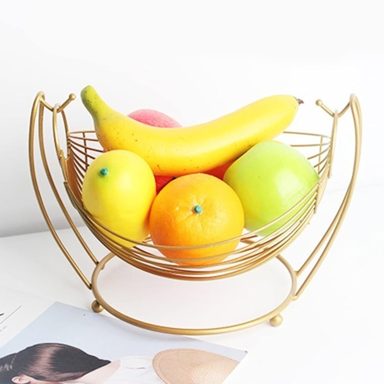 Modern Metal Fruit Basket for Kitchen Counter | Decorative Wire Fruit Bowl Stand with Handles | Stylish Fruit & Vegetable Organizer for Home