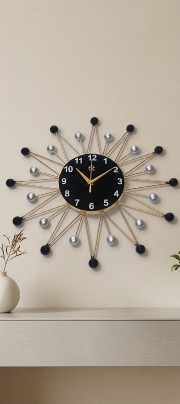 Modern Metal Wall Clock – Black & Gold Decorative Wall Clock