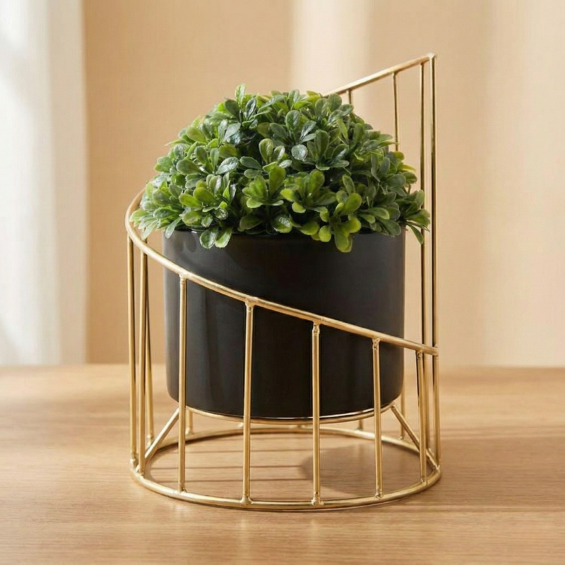 Black & Gold Designer Table Planter – Modern Metal Indoor Plant Pot