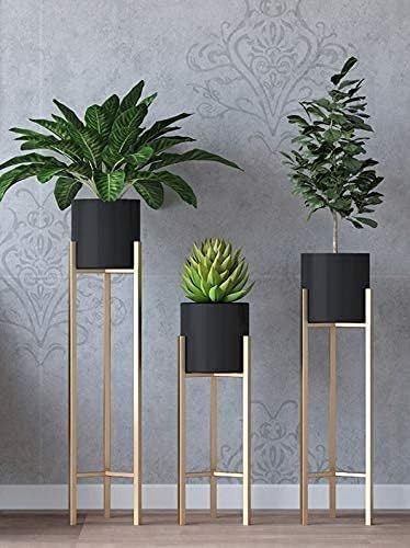 Modern Black & Gold Metal Plant Stand Set of 3 | Premium Indoor Planters for Living Room & Home Décor