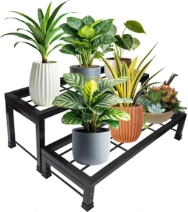 2-Tier Metal Plant Stand | Heavy-Duty Indoor & Outdoor Flower Pot Display Rack