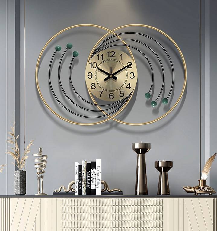 Modern Abstract Double Ring Metal Wall Clock – Gold & Black Designer Wall Clock