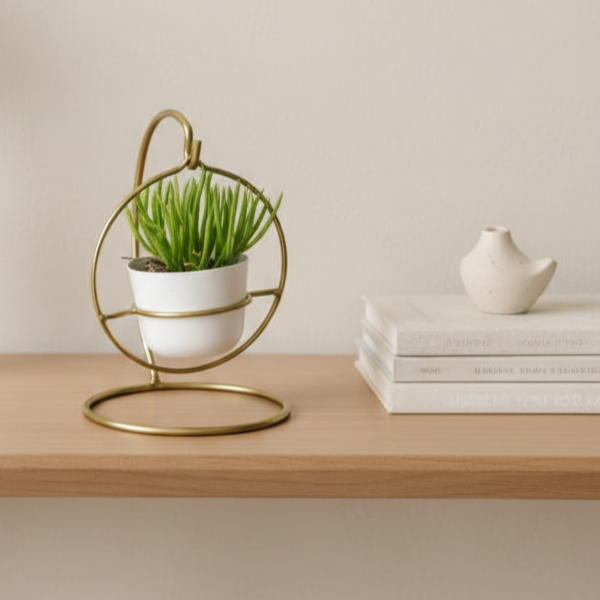 Modern Ring Metal Planter Stand with Pot – Tabletop Decorative Plant Holder